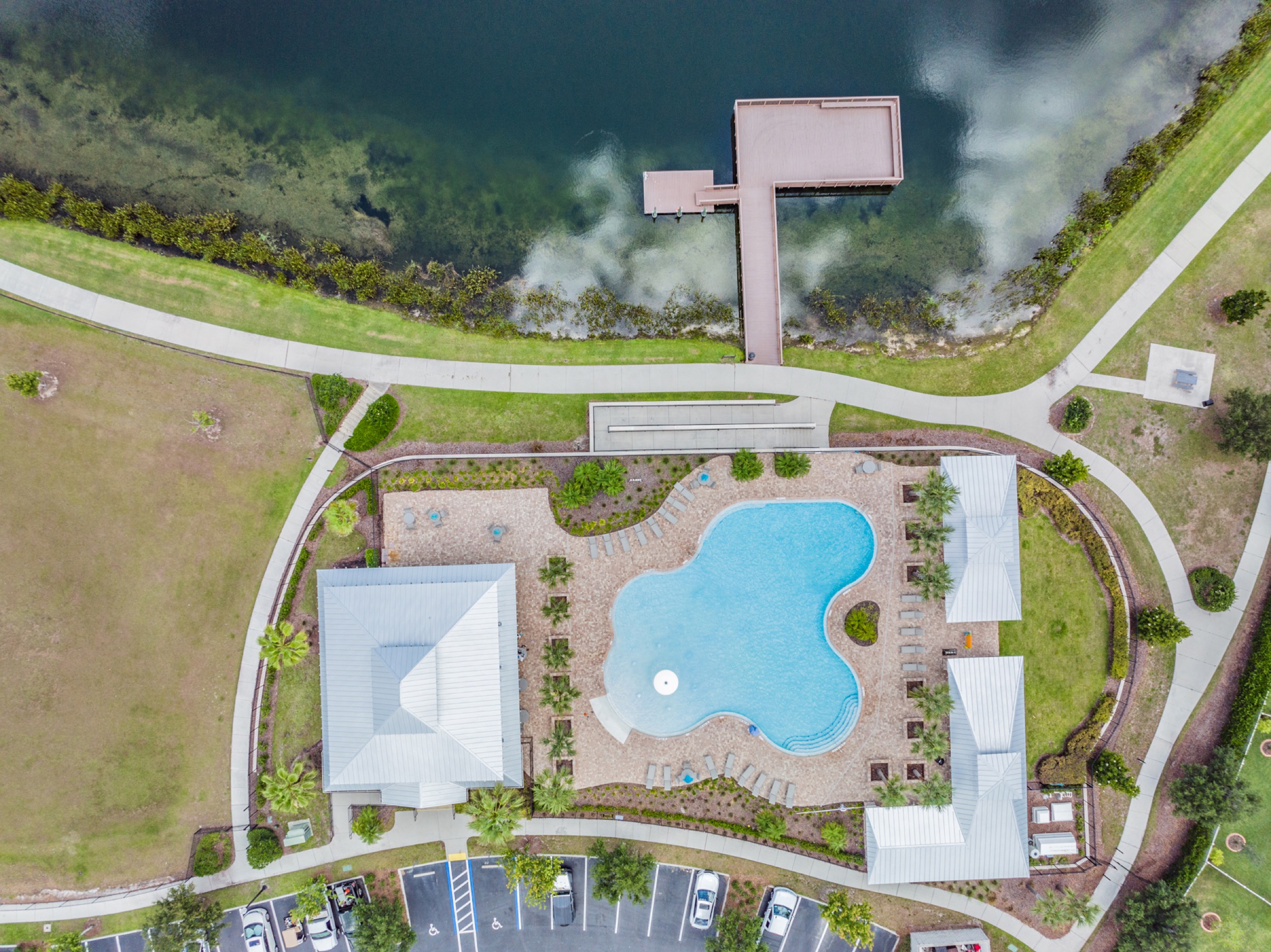 Long Lake Ranch pool and lake from above